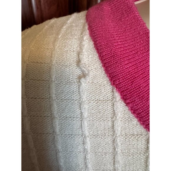 Adrianna Papell Ribbed Cardigan Sweater Women's L White Pink Trim Old Money - Picture 10 of 10